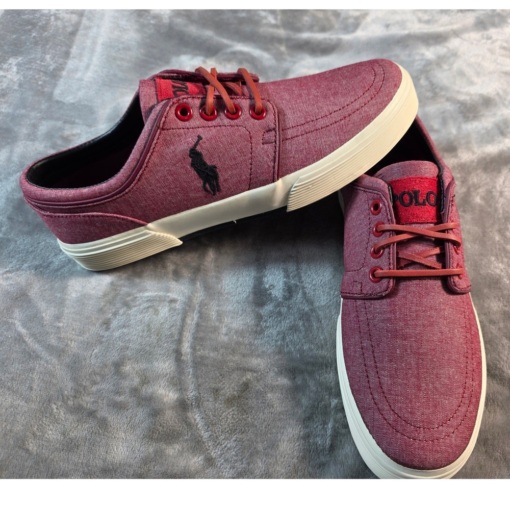 Polo Ralph Lauren Faxon Low Mens 7.5 Red Chambray Canvas Sneakers Preppy NEW